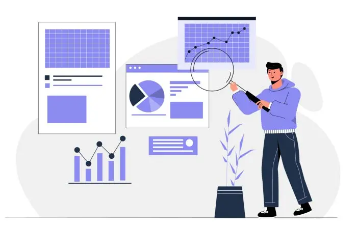 Marketing Charts Analytics Flat Character 2D Stock Illustration image